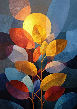 Abstract Leaves and Sun Painting