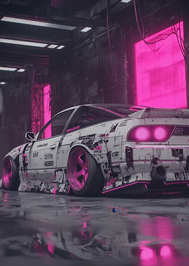 Cyberpunk JDM Drift Car with Pink Accents