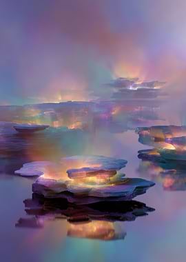 Surreal Landscape with Floating Islands