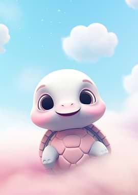Cute Baby Turtle in Clouds