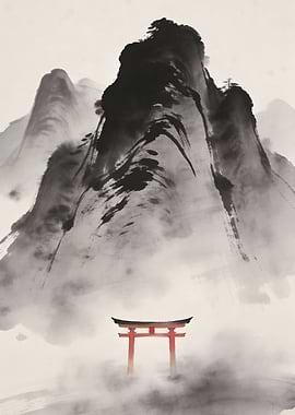 Misty Mountains and Torii Gate