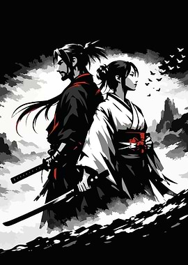 Samurai Couple with Swords