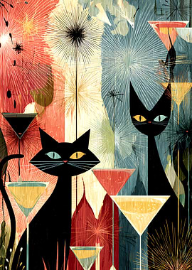 Retro Black Cats and Cocktails