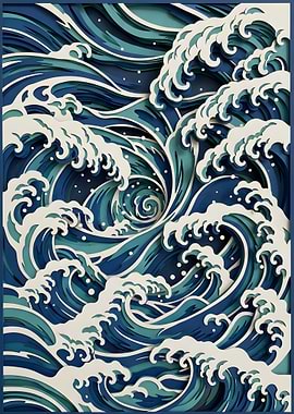 Layered Papercut of a Swirling Ocean