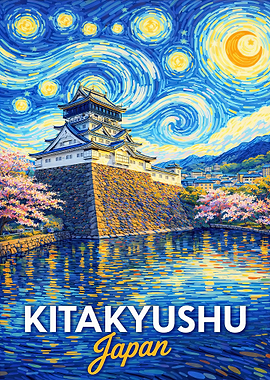 Kitakyushu Castle in Starry Night Painting