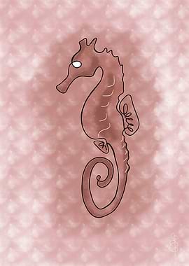 Seahorse Illustration on Pink Background