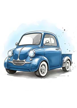 Blue Vintage Pickup Truck Illustration