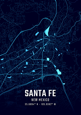 Santa Fe New Mexico Midnight City Map
