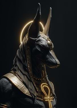 Anubis with Golden Halo and Ankh