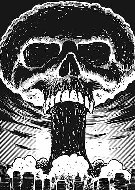 Nuclear Explosion Skull Over City