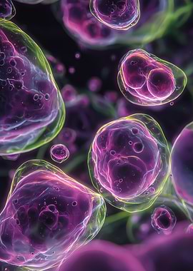 Microscopic Cells with Glowing Outer Layer