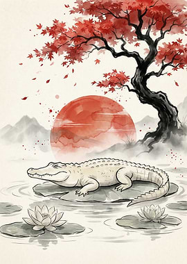 Albino Alligator in Japanese Garden