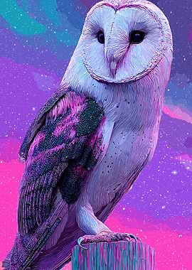 Stylized Barn Owl in Cosmic Sky