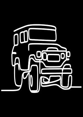 White Line Drawing of a Vintage SUV