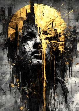 Abstract Portrait with Gold Splatter