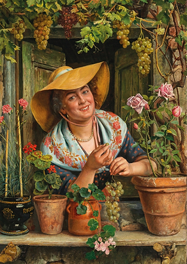 Woman in a straw hat by a window