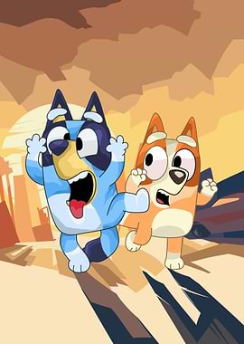 Bluey and Bingo in a funny pose