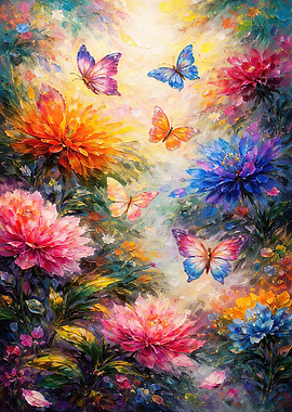 Butterflies and Flowers Oil Painting