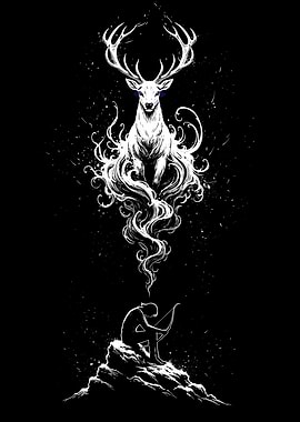 Mystical Stag and Contemplative Figure