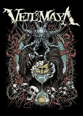 Demonic Figure Holding Hourglass and Skull