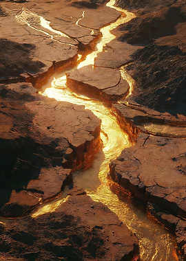 Lava Flowing Through Cracked Earth