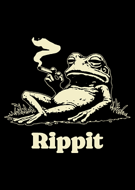 Rippit Frog Poster, Relaxed Smoking Frog Art Print, Minimal Black Cream Wall Decor