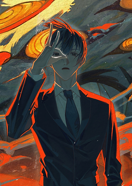 Anime Man in Suit with Eye Gesture