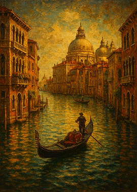 Venice Canal Gondola Scene