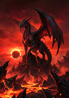 Fiery Dragon in a Volcanic Landscape