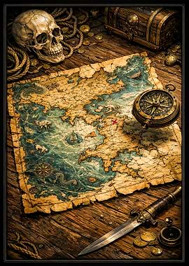 Pirate Treasure Map and Artifacts