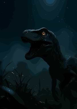 Dinosaur in a dark forest