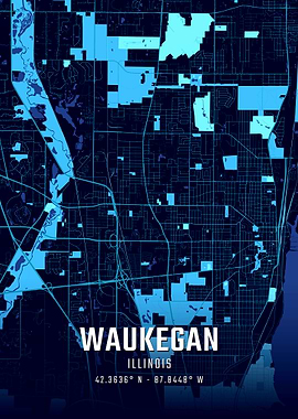 Waukegan Illinois Midnight City Map