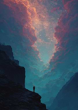 Man gazing at a cosmic sky