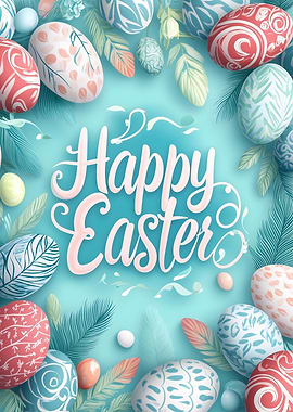 Happy Easter Greeting with Decorated Eggs