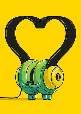 Cartoon Headphones Forming a Heart