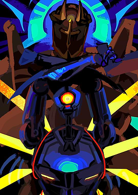 Robotic figures with glowing eyes