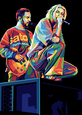 Emily Armstrong performing in colorful pop art style