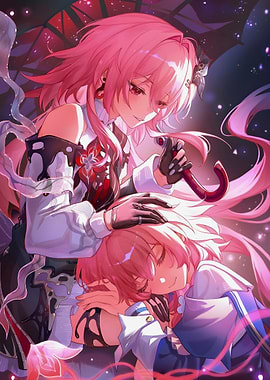 Two girls with pink hair