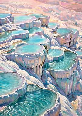 Iridescent Pamukkale Thermal Pools in Turkey Painting