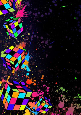 Colorful Cubes and Paint Splatters