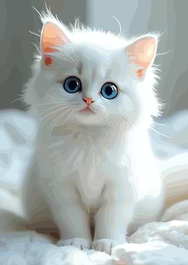 Cute White Kitten with Blue Eyes