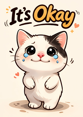 Cute Crying Cat with 'It's Okay' Text
