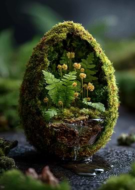 Mossy Egg Terrarium with Waterfall
