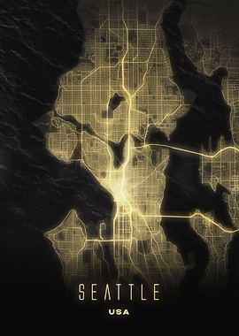 Seattle, Washington - Luminous City Streets Map Poster, Modern Wall Art