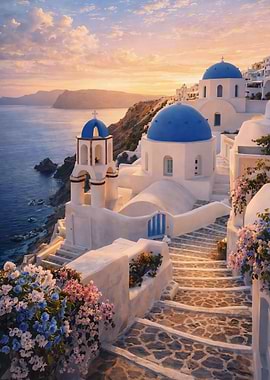 Santorini Church at Sunset