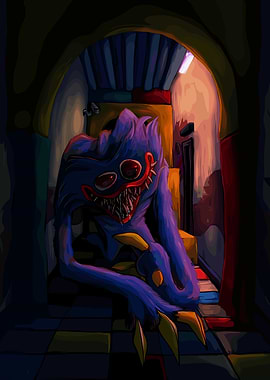Huggy Wuggy in a Dark Hallway