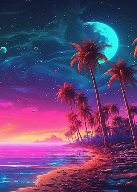 Retro Neon Beach Sunset