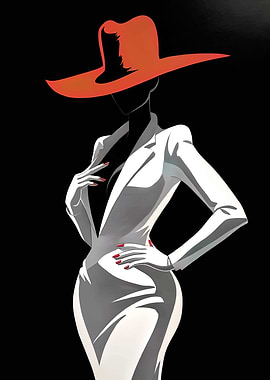 Woman in White Suit and Red Hat