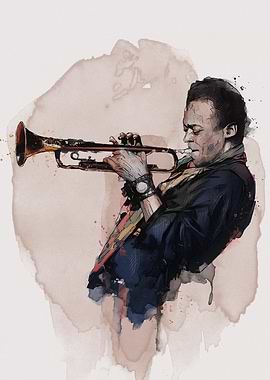 Miles Davis Playing Trumpet Watercolor