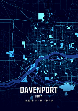Davenport Iowa Midnight City Map